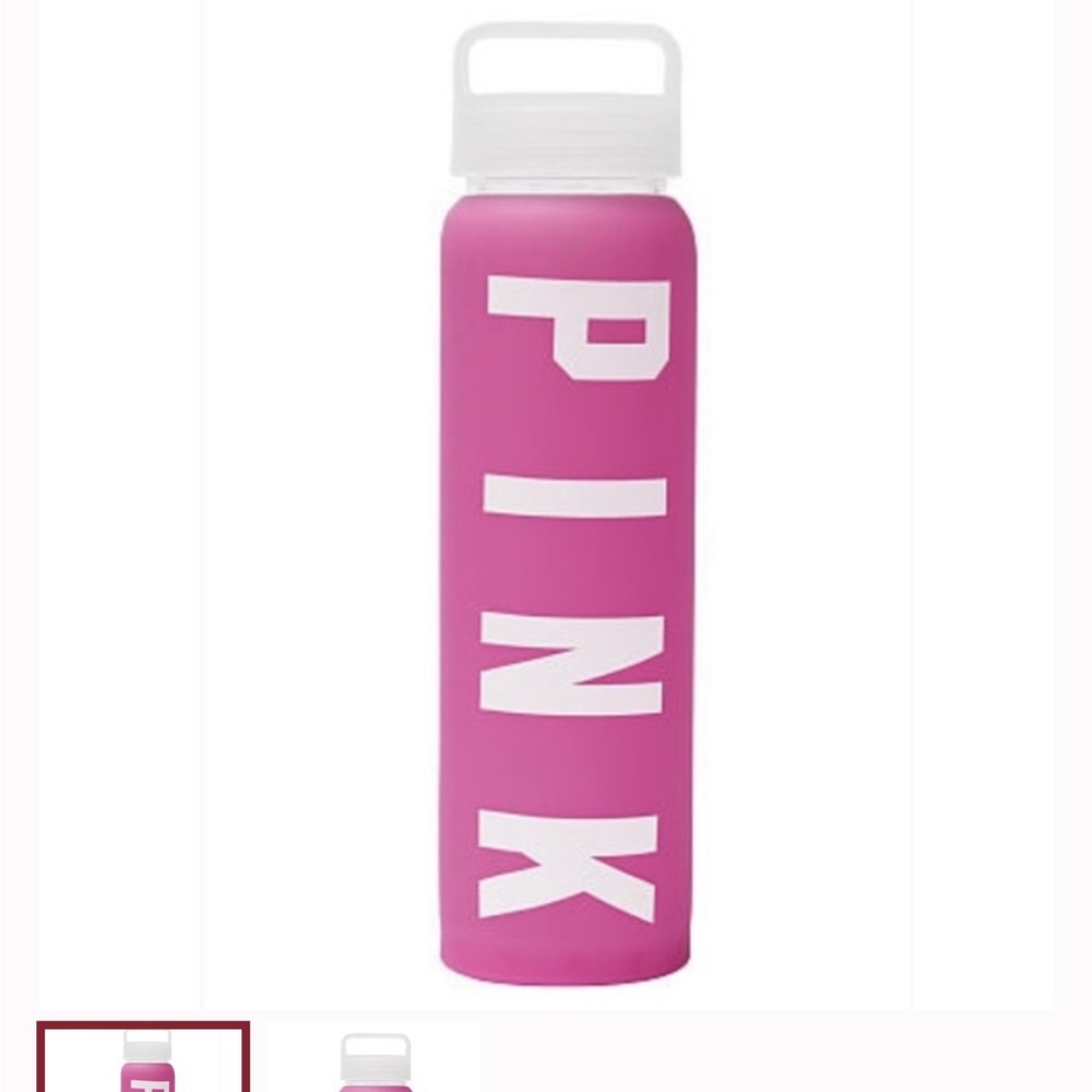 PINK VS Victoria’s Secret Glass Water Bottle color: pink & white